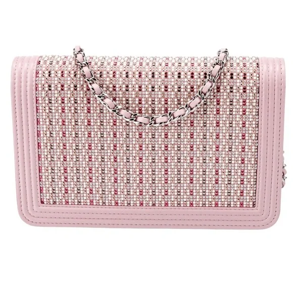 Chanel Pink, White and Silver Strass Boy Wallet on Chain Bag - Picture 4 of 4